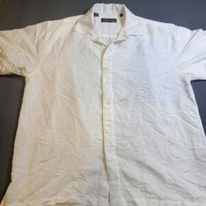 Milano Bay Mens Shirt Large White Tropical Palm Jacquard Button Up Camp Summer